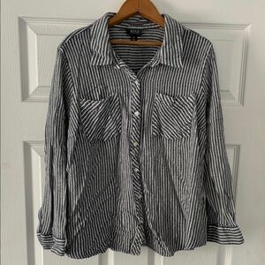 a.n.a Striped Fannel Button Down Shirt Size 2X Charcoal Gray & White Long Sleeve